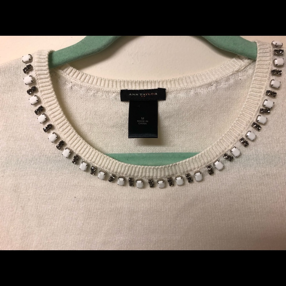 ann taylor sweater // jeweled neckline // crewneck